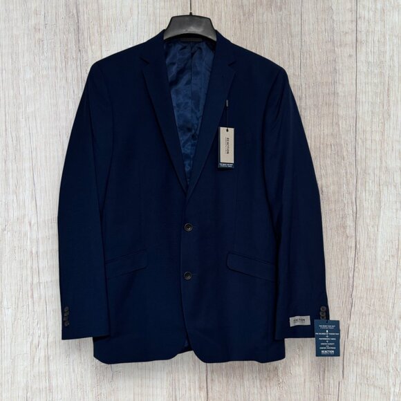 Kenneth Cole Reaction Ready Flex Navy Suit Jacket 42L Stretch Blazer - Picture 2 of 12